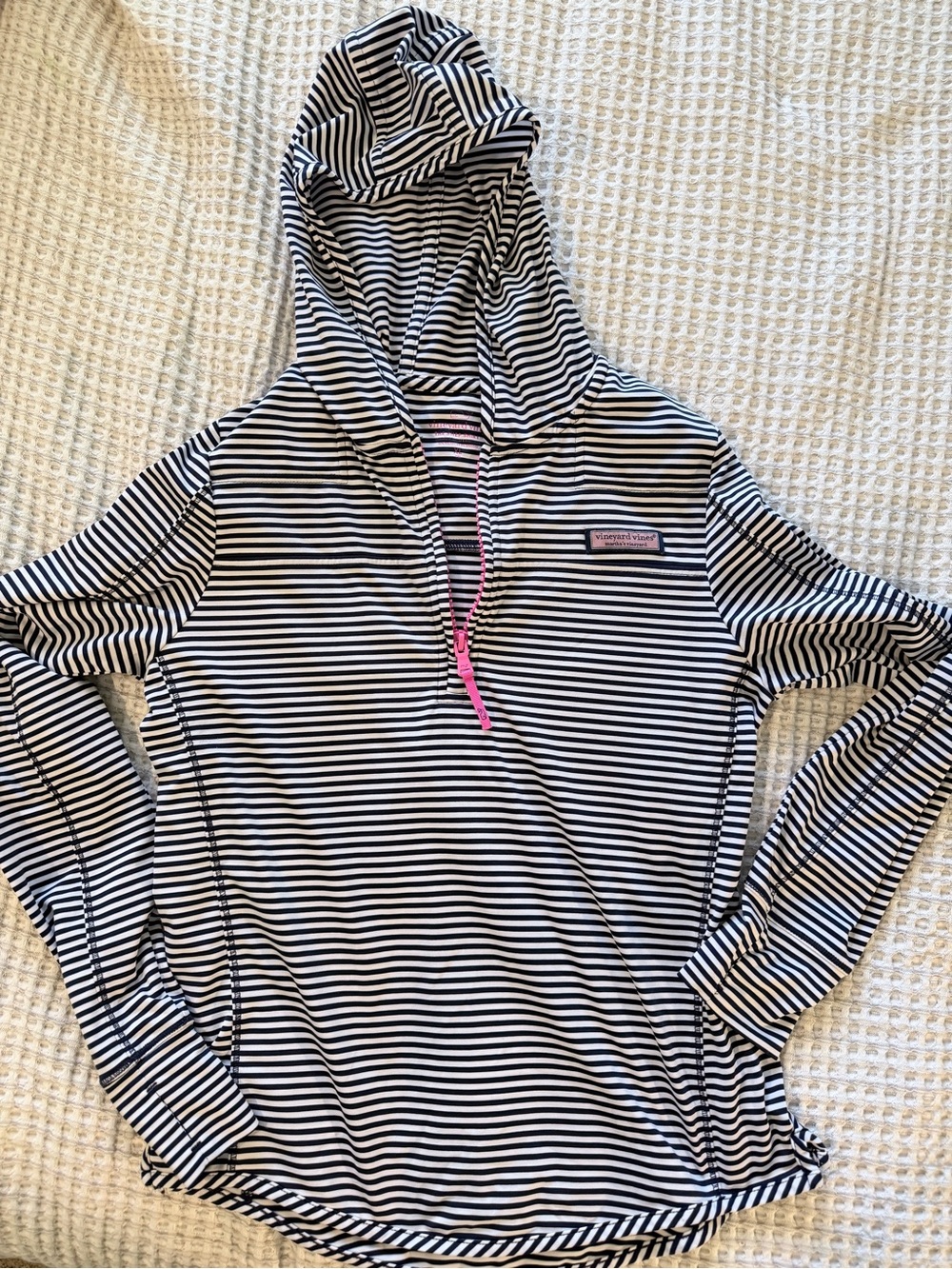 Vineyard Vines Girls Navy & White Striped Hooded Pullover